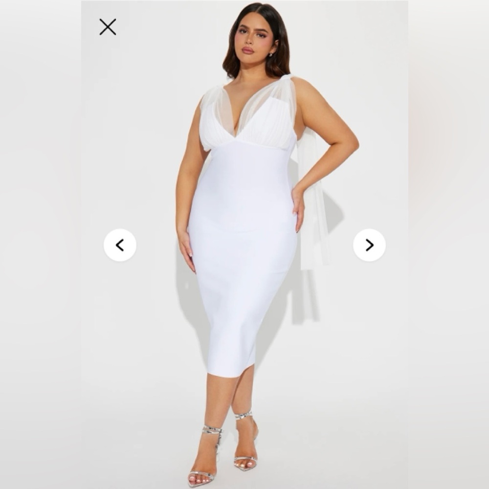 Chic White Midi Dress with Sheer Cape! - Picture 5 of 9